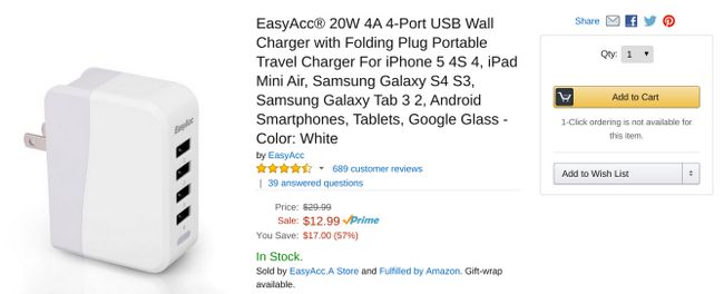 Fotografía - Cargador de pared [Alerta Trato] EasyAcc 4 puertos USB 4A Sólo $ 10 Después código de descuento libre de Amazon Prime de envío